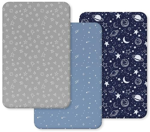 Unnivoll Spannbettlaken 70x140 cm Babybett, 3er Pack Bettlaken Für Kinderbett, Atmungsaktives Weiches Mikrofaser Spannbetttücher Dunkelblauer Planet