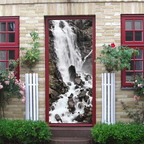 3D Türtapete Türfolie selbstklebend TürPoster Wasserfall Landschaft PVC Türaufkleber Fototapeten 86x200 Wasserfest Wandtattoo Für Schlafzimmer Wohnzimmer Tür Dekoration Tapete