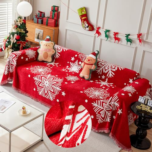 FANSU Weihnachten Sofabezug L Form 1 2 3 4 Sitzer, Sofaüberwurf Decke Ecksofa Couch Bezug Sofaschoner Sofa Decken Couch Überwürf Einteiliger Sofabezug (4 Sitzer Plus(180x420cm,Weihnachtsbaum)