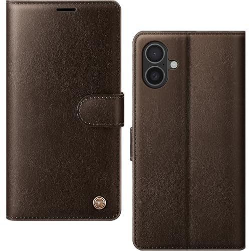 AIMOYU for iPhone 16 Case, Flip Wallet Leather Phone Case with [4 Card Slots] [Kickstand] [RFID Blocking] Magnetic Protective Shockproof Cover for iPhone 16 Phone Case - Brown