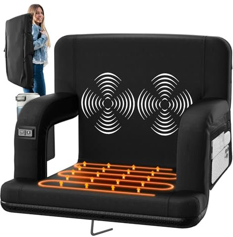 Massage Heated Stadium Seats with Back Support, 25 Portable Heated Massage Bleacher Chairs with Back and Cushion, 6 Reclining Positions, 3 Heat Modes for Outdoor Camping Sports Game