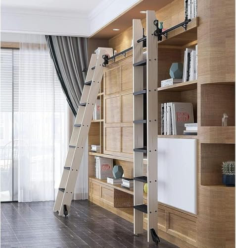 Einziehbare Rollende Bibliotheksleiter, Hardware-Kit, Rollende Bibliotheksleiter Set Aus Holz Für Hohe Regale 3,3 Fuß Bis 20 Fuß Schiebeleiter-Kit Für Heim-Loft-Büro-One Color||13ft/400cm Track kit