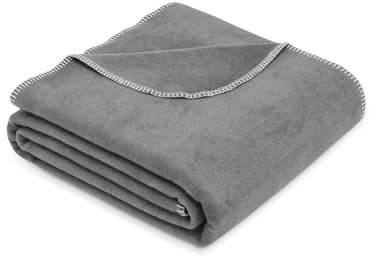 bugatti Decke 150x200 cm - Baumwollmix, Made in Germany, warm & waschbar, Kuscheldecke grau einfarbig