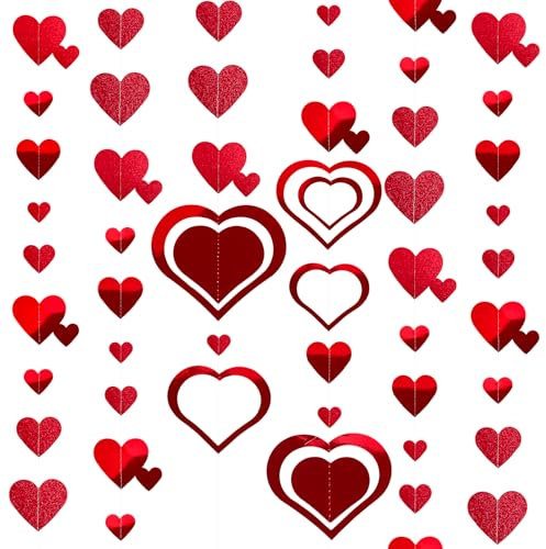 SULOLI 8 Stück Valentinstag rote Girlande Set mit Herzen,Heart Spiral Girlanden Valentinstag Dekoration,Glitzer Herzgirlanden für Hochzeit,Valentiner Party,Fenstertür Deko