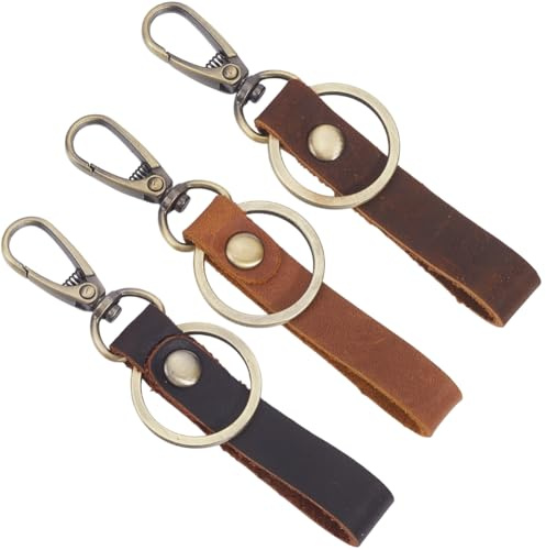 GORGECRAFT Porte Clés en Cuir de Vachette Marron 3 Couleur en Vrac Porte Clés de Valet en Cuir Véritable Porte Clés Universel Porte Sangle de Ceinture Porte Clés avec Fermoir en Alliage Doré