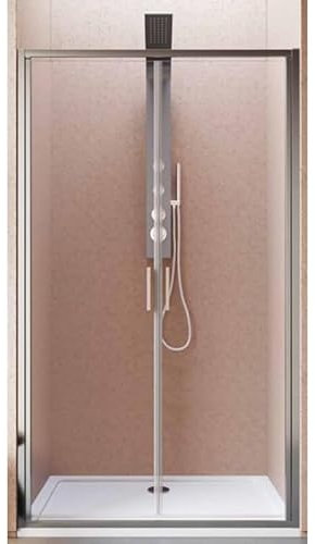 Imalli Duschkabine komplett Höhe 195 cm ausziehbar 116-120 cm mit 2 Duschtüren Saloon Duschkabine aus gehärtetem Glas 6 mm reversibel transparente Oberfläche Profile Aluminium Chrom glänzend (120)