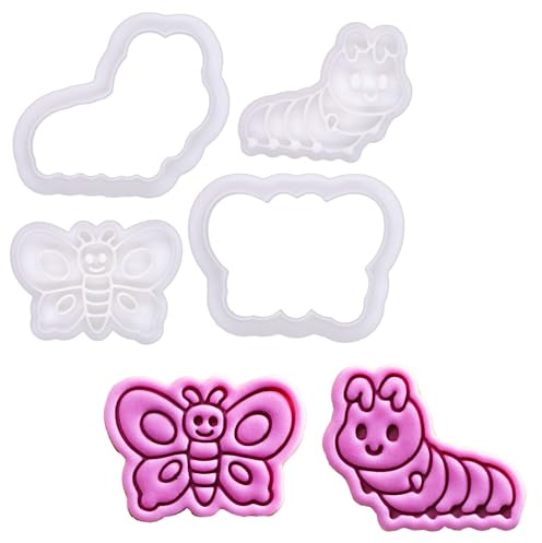 BAKERLOGY Butterfly Dreams – Mini 2 Ausstech- und Präge-Set, Fondant-Ausstecher mit Prägestempel – Süße Raupe & Schmetterling Design für Oster- & Frühlingskekse, Cupcakes & Fondantdekorationen