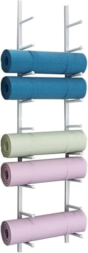 Kanduo Yogamattenständer Yogamatten-Gewichtsständer, Wandhalterung, Yogamatten-Rack, Regal, Home-Gym-Organizer, platzsparend Wandhalterung(Bianco,9)