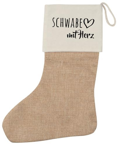 Huuraa Weihnachtsstrumpf Schwabe mit Herz Geschenk Beige Jute Schwabe Geschenkidee
