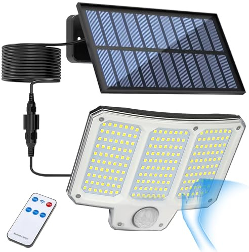 Lampe Solaire Extérieur Détecteur de Mouvement, Lumiere Solaire Extérieur 222 LED, 3 Modes Solaire Exterieur avec Télécommande, Solaires Extérieurs Jardin IP65 Etanche, LED Spot Solaire pour Jardin