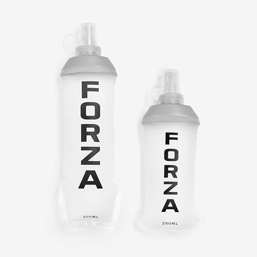 FORZA Soft Hydration Flasks - Folable Running Flask - Leakproof, Collapsible, Water Bottles with Bite Valve – Ideal for Runners, Cyclists & Hikers – 250ml or 500ml (2 x 250ml Bottles)