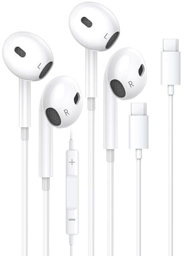 USB C Headphones,2 Pack USB Type C Earphones for iPhone 15 HiFi Stereo Noise Earbuds reduction with Mic&Volume Control for iPhone 15 pro, iPad Pro, Galaxy S23/Ultra Note 10/20 and More Type C Devices