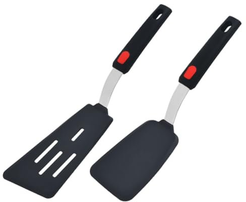 Warmhm 2pcs Silicone Cooking Utensils Set Ergonomic Slotted Spatula Turner for Everyday Cooking Non Stick Kitchen Gadgets for Eggs