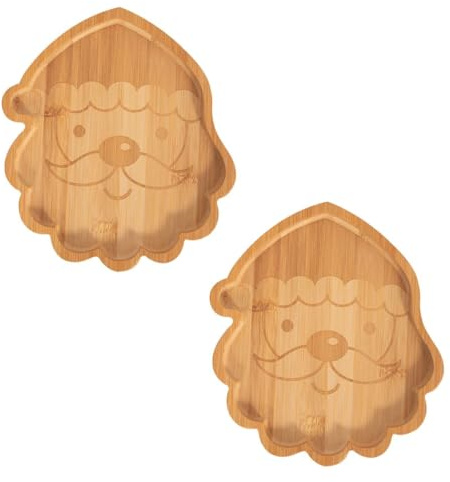 YöL Pack of 2 Kids Bamboo Christmas Dinner Plate - Festive Santa Claus Wooden Serving Tray for Children Baby Toddler - Eco-Friendly Dinnerware - 18.5cm x 20cm