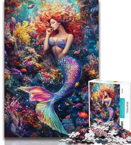 Puzzle für Teenager, 1000 Teile, Meerjungfrau, 1000 Teile für Teenager, Zeitvertreib zu Hause mit passendem Poster und Quizblatt (Größe 38x26cm)