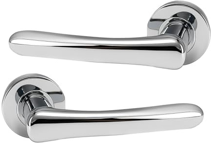 UAP Fern Internal Door Handles On Round Rose, Polished Chrome Lift & Lock Lever Handles for Interior Wooden Doors, Keyless Pair