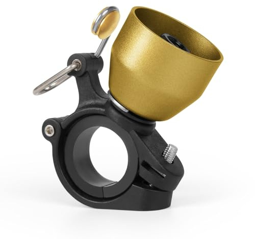 ROCKBROS Fahrradklingel Mini Klingel Kupferlegierung, Klare 90dB Fahrradglocke Kompakte für 22,2–31,8 mm Lenker, Leichtes Druck Einfache Montage als Handklingel für MTB Rennrad E-Bike Citybike, Gold