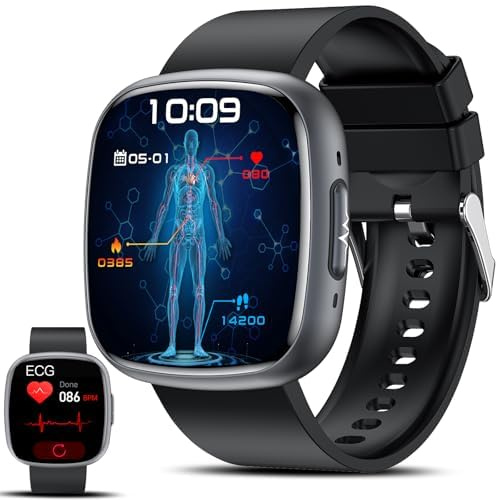 2026 ECG Montre Connectée Homme Santé Smartwatch avec HRV/IMC/Acide Urique - 1.75'' Écran HD Smartwatch avec 24H Fréquence Cardiaque/Sommeil/SPO2, Étanche Podomètre Montre Sport pour Android iOS
