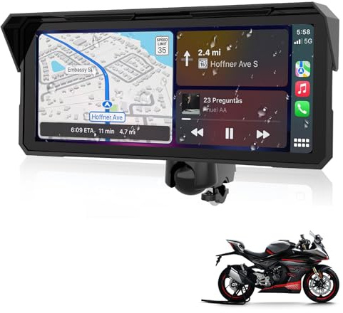 8,1 Pulgadas Pantalla Carplay Moto Android Auto Moto GPS Moto Navegador | Pantalla Táctil Impermeable P67, CarPlay y Android Auto Inalámbrico, Audio Bluetooth, Control por Voz, EQ, Siri & GoOgle