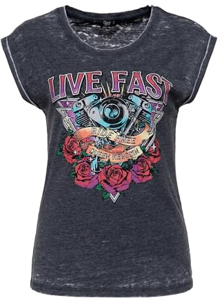 Queen Kerosin Damen T-Shirt Mit Biker-Print Live Fast