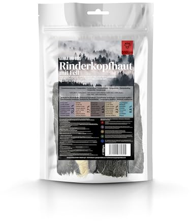 George & Bobs Rinderkopfhaut mit Fell 500g – 100% Rind, extra Harter Naturkauartikel für Hunde – Lange Beschäftigung, Monoprotein, getreidefrei, ohne Zusätze