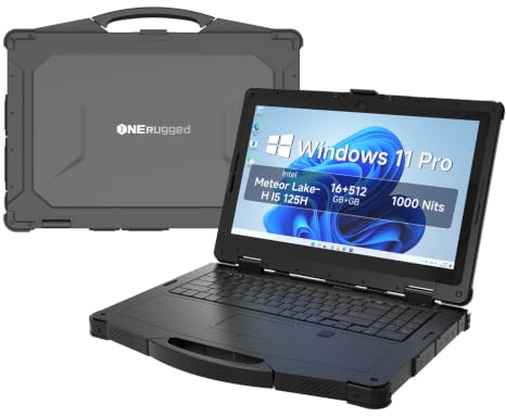 ONERugged N15A Rugged Laptop 15.6 FHD, CPU i5-1235U, 16GB RAM 512GB SSD, Windows 11 Pro, IP65 impermeabile, MIL-STD-810H Outdoor Laptop per industria e artigianato