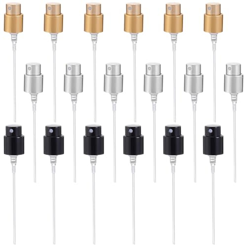 WEBEEDY 18 PCS 13 mm Perfume Spray Bottle Tops 3 Colors Bayonet Plastic Spray Bottle Nozzle Fine Mist Perfume Top Replacement Cap for Perfume Bottles Repair and DIY Scent Making(Black,Silver,Gold)