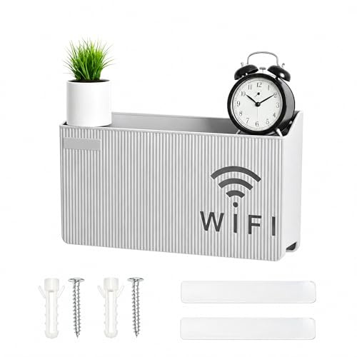 Router Aufbewahrungsbox 24.5x14x6 cm WiFi Router Wandregal Kabelmanagement | Box Wandmontage Routeraufbewahrungsbox mit Schrauben und Klebestreifen für Wohnzimmer Heimdekoration