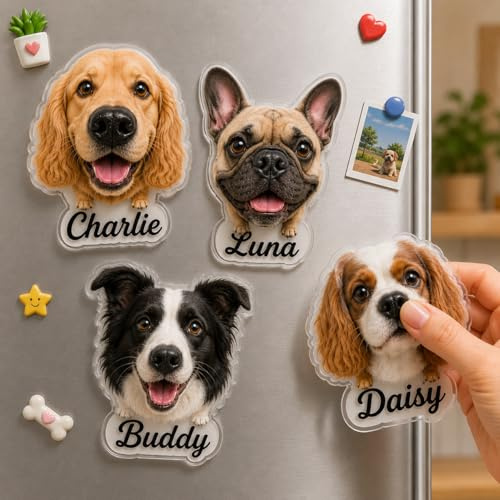 Personalised Face Dog Nose Squishy Fridge Magnet, Custom Photo Anti-Collision Acrylic Fridge Magnets, Cute Boopable Pet Nose Magnet, Funny Birthday for Dog Lovers Couples & Friends