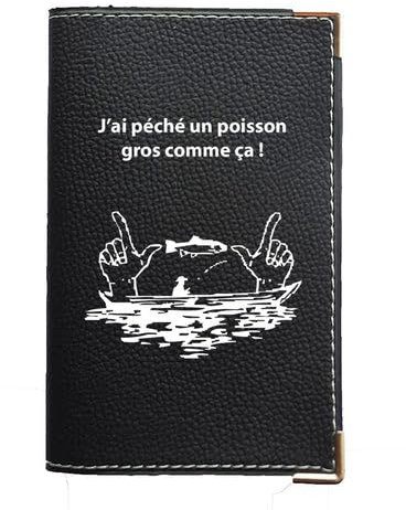 Syl'la – Porte-papiers Voiture Cuir Noir Personnalisé Peche Humour – Étui Carte Grise, permis pour Homme