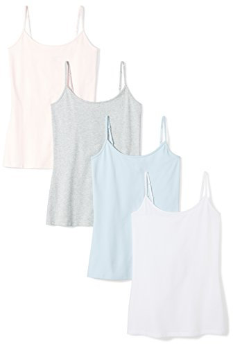 Amazon Essentials Women's Slim-Fit Camisole, Pack of 4, Light Blue/Light Grey Heather/Pale Pink/White, XL