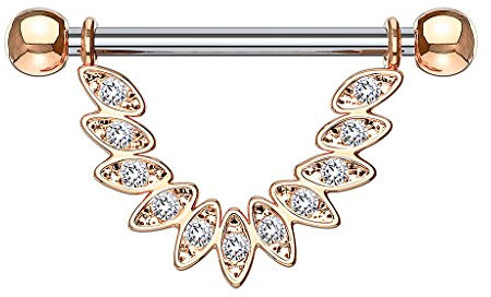 Piercingfaktor Piercing Brustwarzenpiercing Intimpiercing Hantel Barbell Brust Intim Nippel mit Kristall Anhänger filigran Feder Tribal Rosegold