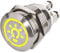LED Drucktaster – Licht-Symbol – Ø 19 mm – flache Tastfläche – Schraubkontakte – wasser- staubdicht IP67 – AC/DC (Gelb)