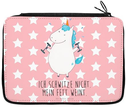 Mr. & Mrs. Panda Federmappe Einhorn Fitness - Geschenk, Unicorn, Stifterolle, Bestückte Federmappe, Einhörner, Motiv, Einhorn Deko, Abnehmen,