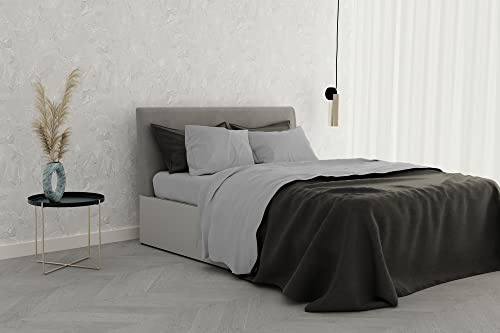 Italian Bed Linen SATIN Completo Letto in Raso Tinta Unita, 100% Cotone, Grigio Chiaro, 2 POSTI