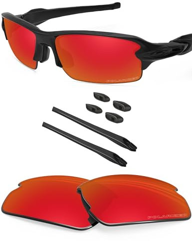 BlazerBuck Polarized Replacement Lenses & Sock Kit for Oakley Flak 2.0 OO9295 - Fire Red