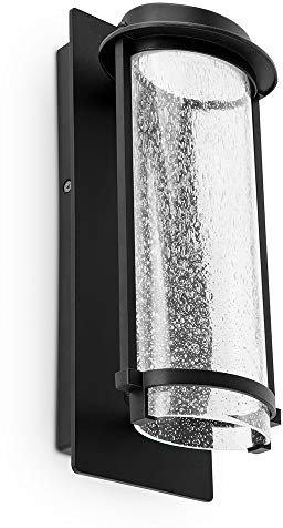 LED Alu Außenwandleuchte AQUARIUS schwarz, Lutec mit 17 Watt Lichtleistung, maße: tief: 12cm / hoch: 33cm / breit: 12,8cm