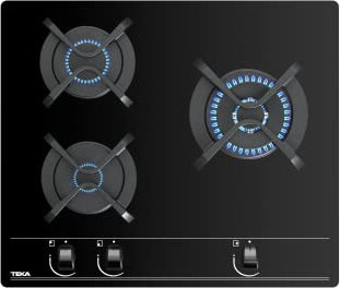 Teka GBC 63010 KBN - Placa de Gas Natural 3 Quemadores, Placa Gas 60cm, de Vidrio Templado, Autoencendido, Mandos Frontales Ergonómicos, Seguridad Termopar, Color Negro