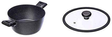 Moneta 0001850724 Etnea Casseruola, 2 Manici, 24 cm & Alluflon Etnea Coperchio Vetro, Bordo Silicone, Trasparente, Diametro 24 cm