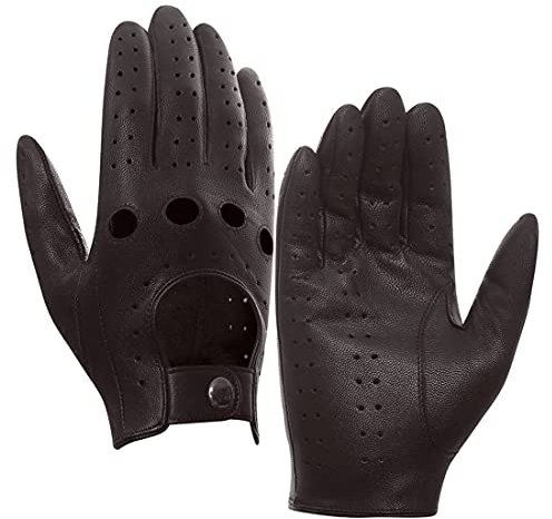 Harssidanzar Herren Leder Fahrhandschuhe Ziegenleder Ungefüttert, Braun,S