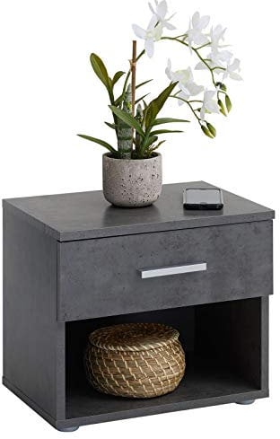 IDIMEX Table de Chevet MAEL, Table de Nuit casier avec 1 tiroir et 1 Niche, en mélaminé décor béton foncé