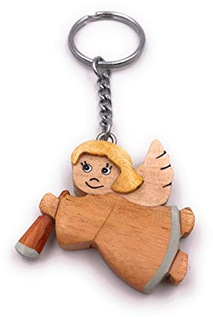 Onwomania Handmade Holz Schlüsselanhänger Engel Himmelsbote mit Trompete Musik
