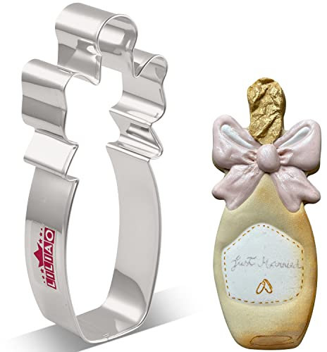 LILIAO Emporte-pièce en acier inoxydable Champagne avec ruban pour mariage Fiançailles 4,8 x 12,7 cm