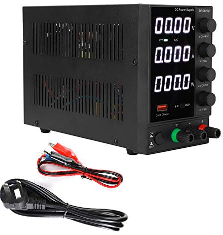 Fuente de Alimentación CC Ajustable 60 V 5 A, Mini Fuente de Alimentación Banco Digital Conmutación Variable con Carga Rápida USB para El Mantenimiento Computadora Teléfono(EU Plug)