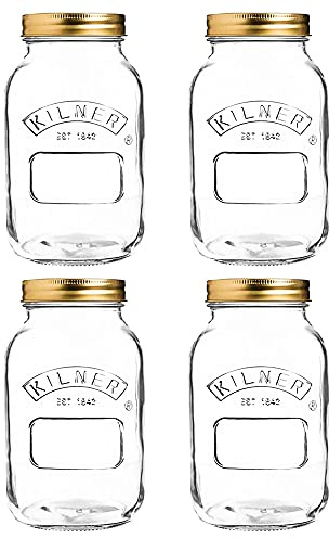 Kilner Einmachglas mit Drehverschluss, 1 l, transparent/goldfarben (4 Stück)