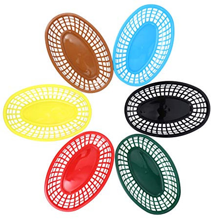 Cabilock Juego de 6 Cestas Reutilizables para Servir, Cajas de Plástico Ovaladas para Pan, Alimentos, Patatas Fritas, Barbacoas, Picnics, Sándwiches