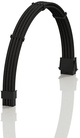 LINKUP - AVA 50cm 8 Pines (4+4) CPU ATX Placa Base PSU Fuente de Alimentación Cable de Extensión de PC Personalizado con Mangas Trenzadas con Peines┃Un Solo Paquete┃500mm - Negro