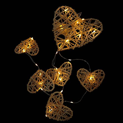 SOLUSTRE LED Rattan Herz Lichterkette Valentinstag Beleuchtung Rattan Herz Fensterlicht Nachtlicht für Innen Hochzeit Geburtstag Neujahr Party Dekoration Batteriebetriebene Mit Batterie
