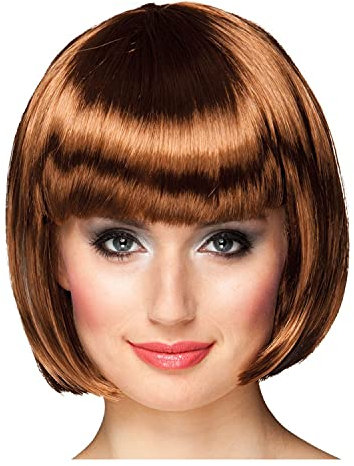 WOOOOZY NEU Perücke Damen Foxy Bob, Pagenkopf mit Pony, Cabaret, braun - mit Haarnetz