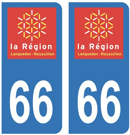 HADEXIA Self-Adhesive Number Plate Stickers Department 66 Pyrénées-Orientales Logo Ancienne Region Languedoc-Roussillon